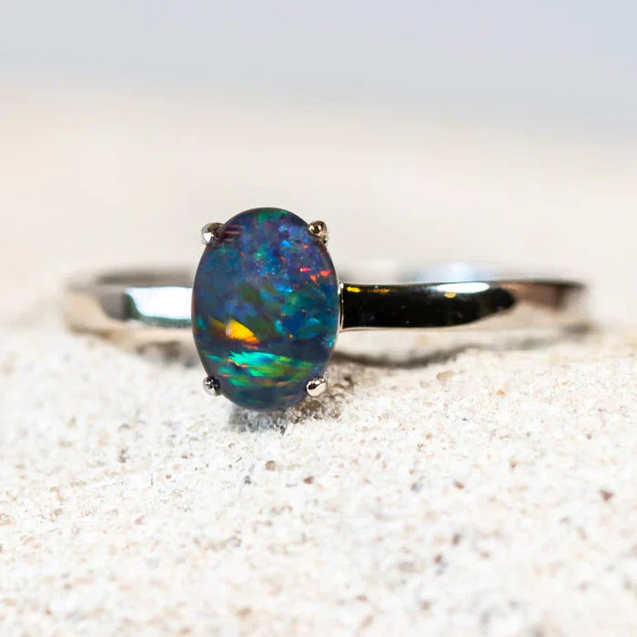 アリエラ – スターリングシルバー マルチカラー トリプレットオパールリング 0