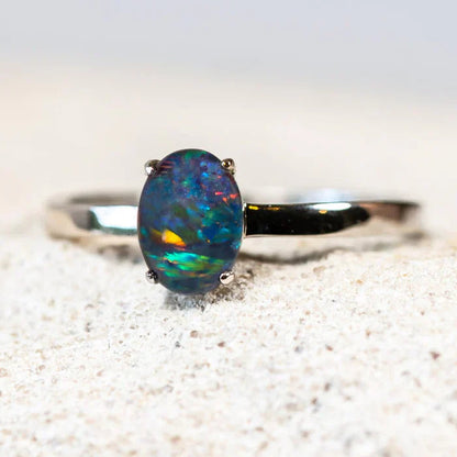 アリエラ – スターリングシルバー マルチカラー トリプレットオパールリング 0