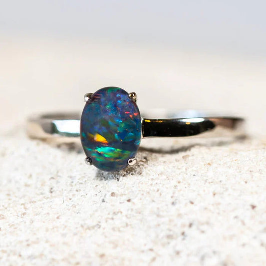 アリエラ – スターリングシルバー マルチカラー トリプレットオパールリング 0