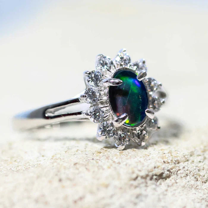 アリエラ – スターリングシルバー ブルー＆グリーン トリプレットオパールリング 1